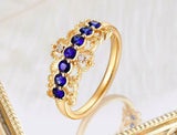 1.2ct Round Cut Blue Sapphire Crown Milgrain Statement Band 14k Yellow Gold Over