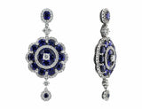 6Ct Oval Cut Blue Sapphire Cocktail Art Deco Drop Earrings 14K White Gold Finish