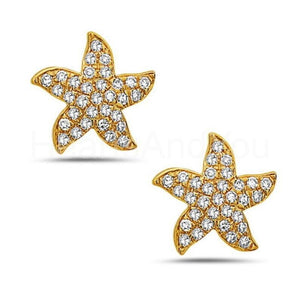 1ct Round Cut Moissanite Starfish Stud Earrings For Women 14k Yellow Gold Plated