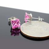 0.6ct Princess Cut Pink Sapphire Solitaire Stud Earrings 14k White Gold Finish