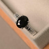 2ct Oval Black Diamond Engagement Ring Solitaire Round Accent 14k WhiteGold Over