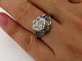 4Ct Round Diamond Sapphire Art Deco Vintage Engagement Ring 14K White Gold Over