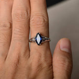 0.5ct Marquise Cut Blue Sapphire Filigree Engagement Ring 14k White Gold Finish