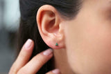 0.4ct Round Green Emerald Trilogy Minimalist Stud Earrings 14k Yellow Gold Over