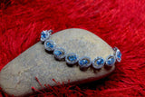 18ct Oval Cut Blue Topaz Diamond Halo Women Tennis Bracelet 14k White Gold Over