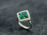 2ct Engagement Ring Princess Cut Green Emerald Diamond Halo 14k White Gold Over