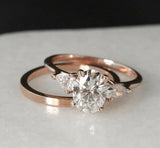 Trilogy Bridal Set Engagement Ring 2ct Oval Cut VVS1D Diamond 14k Rose Gold Over