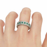 3Ct Round Cut Green Emerald Diamond Cubes Wedding Band Ring 14K White Gold Over