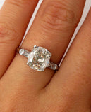 3.9Ct Cushion Cut Diamond Baguette Accents Engagement Ring 14K White Gold Finish