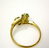 3Ct Round Cut Green Peridot Diamond 2 Stone Engagement Ring 14K Yellow Gold Over