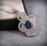 5ct Blue Sapphire Pendant Oval Cut Floral Cocktail 14k WhiteGold Finish NO CHAIN