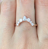 1.5ct Pear Cut Diamond Engagement Ring Stackable Curved Crown 14k Rose Gold Over