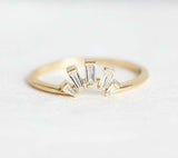 1ct Baguette Cut VVS1 Diamond Engagement Ring Crown Design 14k YellowGold Finish