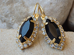 3ct Marquise Cut Black Diamond Halo Cocktail Drop Earring 14k Yellow Gold Finish