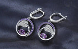 2.2ct Drop Earrings Oval Cut Purple Amethyst Leaf Halo 14k White Gold Finish