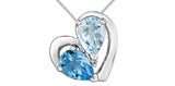 1ct Pear Simulated Aquamarine Heart Shape Valentine Pendant 14k WhiteGold Plated