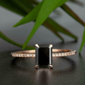 1.2ct Emerald Black Diamond Engagement Ring 14k RoseGold Finish Accent Solitaire