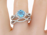 4Ct Round Cut Blue Topaz Diamond Bridal Set Halo Ring Band 14K White Gold Finish