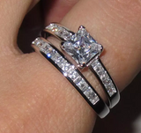 2.5Ct Princess Cut VVS1 Diamond Bridal Set Engagement Ring 18K White Gold Finish