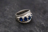 2.3ct Round Cut Blue Sapphire Wide Antique Inspired Ring 14k White Gold Finish