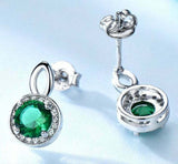 2ct Drop Earrings Round Cut Green Emerald Diamond Halo 14k White Gold Finish