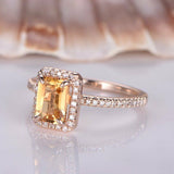 1.2ct Emerald Cut Yellow Citrine Solitaire Engagement Ring 14k Rose Gold Finish