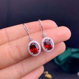 2ct Oval Cut Red Garnet Diamond Halo Fish Hook Drop Earrings 14k White Gold Over