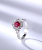 2ct Oval Cut Pink Ruby Diamond Accent Floral Solitaire Ring 14k WhiteGold Finish