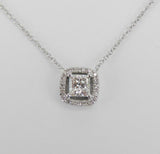 1ct Princess Cut VVS1 Diamond Halo Stylish Pendant 14k White Gold Over NO CHAIN