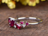 1ct Different Cut Pink Ruby Unique Design Engagement Ring 14k White Gold Finish