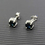 1.5ct Stud Earrings Round Cut Blue Sapphire Solitaire Design 14k White Gold Over