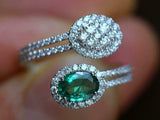 2.2ct Engagement Ring Ova Cut Green Emerald Halo Bypass 14k White Gold Finish