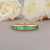 1.5ct Round Cut Green Emerald Wedding Band 3/4th Eternity 14k Yellow Gold Finish