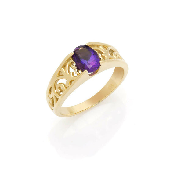 1.2ct Oval Purple Amethyst Vintage Filigree Engagement Ring 14k Yellow Gold Over