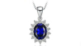 2.3ct Blue Sapphire Pendant Oval Cut Diamond Floral 14k White Gold Over NO CHAIN