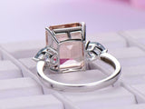 5ct Emerald Cut Peach Morganite Engagement Ring Trilogy 14k White Gold Finish