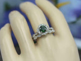 2.3ct Round Cut Green Emerald Engagement Ring Bridal Set 14k White Gold Finish