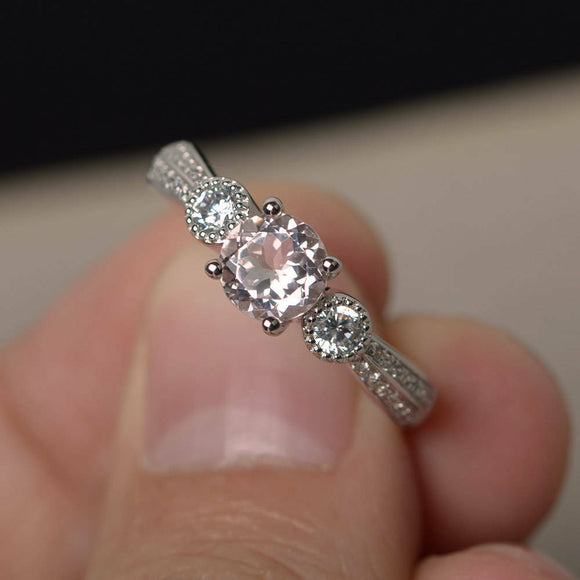 1ct Round Cut Peach Morganite Engagement Ring 14k White Gold Over Diamond Accent