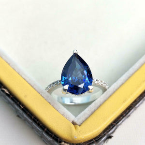 1.2ct Engagement Ring Pear Cut Blue Sapphire Diamond Accent 14k WhiteGold Finish