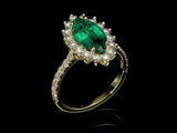 1.9ct Marquise Cut Green Emerald Engagement Ring Halo 14k Yellow Gold Finish