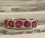 3.5ct Wedding Ring Band Oval Cut Pink Ruby Stackable 14k Yellow Gold Finish