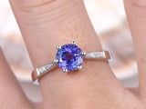 1.3ct Round Cut Blue Tanzanite Solitaire Engagement Ring 14k White Gold Finish