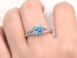 1ct Round Blue Topaz Engagement Ring Split Shank Solitaire 14k White Gold Finish