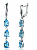 1.75ct Dangle Earrings Pear Cut Blue Topaz Three Stone 14k White Gold Finish