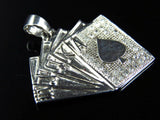 0.1ct Round Cut VVS1D Diamond Pendant Straight Poker Cards 14k White Gold Finish