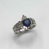 1ct Heart Cut Blue Sapphire Engagement Ring Celtic Trinity 14k White Gold Finish