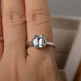 1ct Emerald Cut Aquamarine Engagement Ring Flower Solitaire 14k White Gold Over