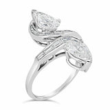 3.5ct Pear Baguette Cut Diamond ByPass Engagement Ring 14k White Gold Finish