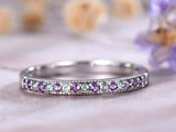 1.5ct Round Cut Purple Amethyst Half Eternity Stackable Band 14k White Gold Over