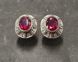 2.4ct Stud Earrings Oval Cut Pink Ruby Vintage Inspired 14k White Gold Finish